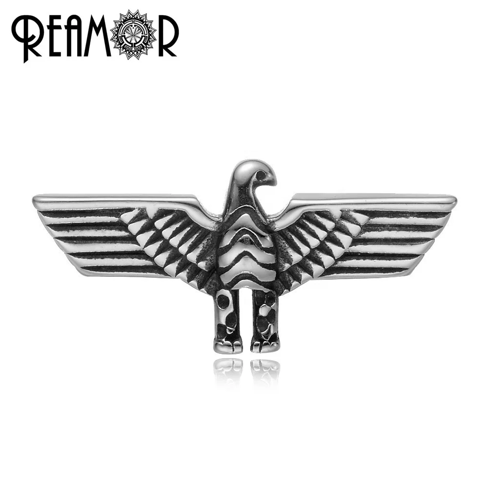 

REAMOR Square Hole Size 5*2mm 316l Stainless Steel Eagle Animal European Charms Beads Fit Flat Leather Bracelet Men Jewelry