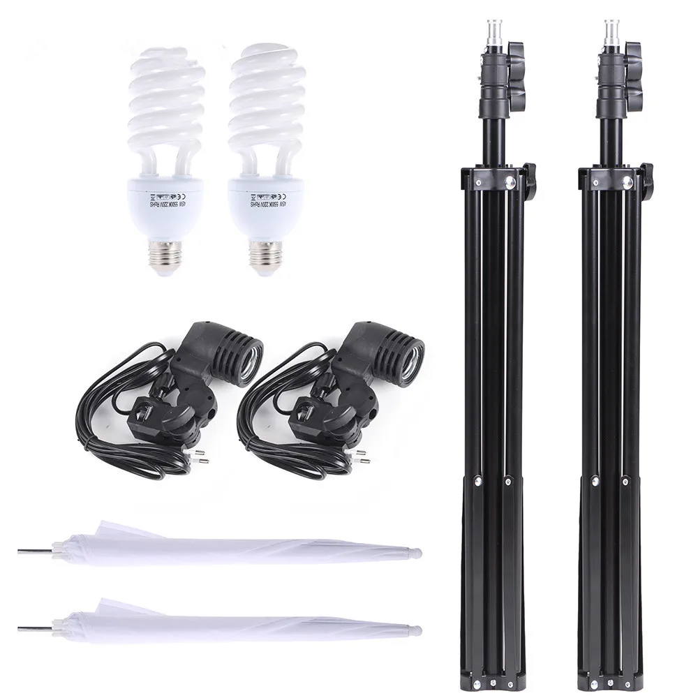 Umbrella Photo Studio Kit 2 Pcs White Umbrellas+2pcs 2m Light Stand+