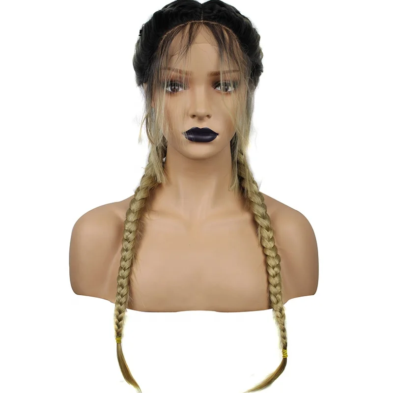 

Anogol Ombre Synthetic Wig Braided Lace Front Wigs With Baby Hair, Blonde