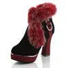 Drop Shipping Women Ankle Boots Winter Platform Boots Fur High Heel Shoes