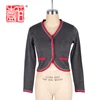 embroidered velvet lace beautiful V collar short knitted lady cardigans for sale