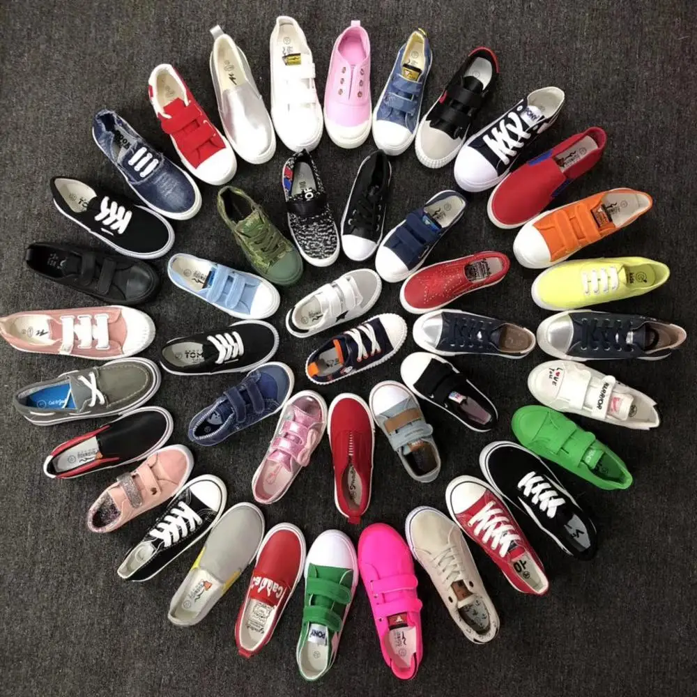 

High quality mixed designs children rubber canvas sneakers stock shoes