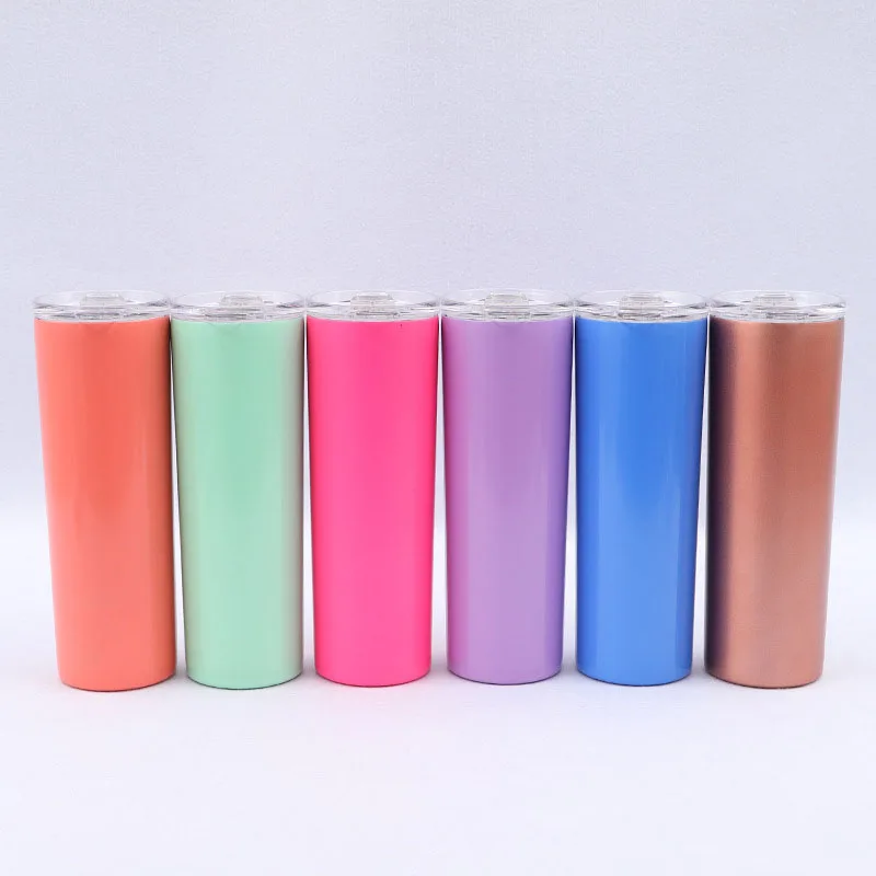 

20oz stainless steel skinny tumbler double wall insulation vacuum water mugs with clear lids and straws