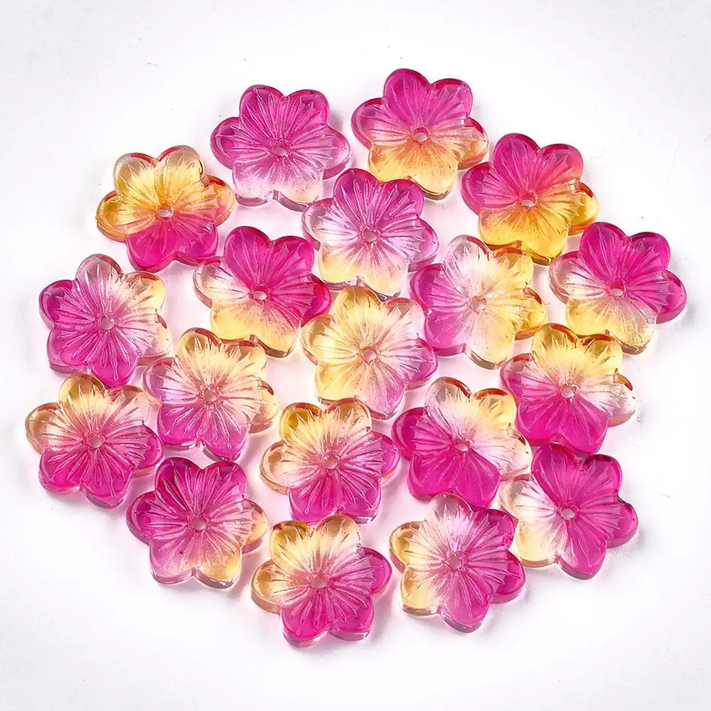 

PandaHall Spray Painted Glass Beads Flower Colorful Wholesale 15x13.5x3.5mm Hole 1mm