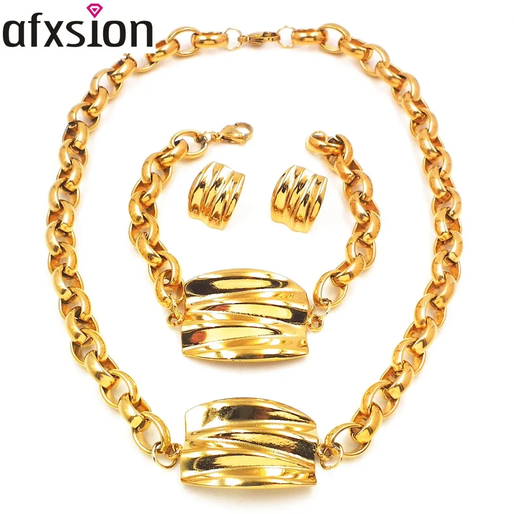 Afxsion charm shell pattern jewelry plating 18k gold stainless steel earrings pendant bracelet