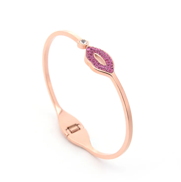 

Wholesale Titanium Steel Rose Gold Lip Shaped Aluminum Bracelet, Picture