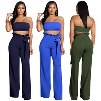 

hot sale summer elegant tube top and wide leg pants two piece set women clothing