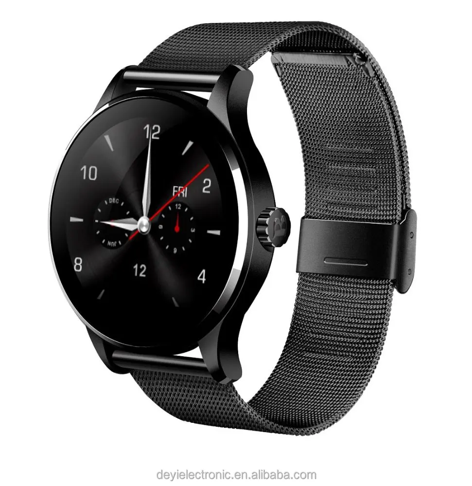 

K88H Wireless Smart Watch with Heart Rate Monitor Stainless Steel/Leather Band Wristwatch for iOS and Android