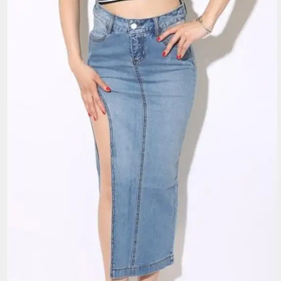 jean skirt with side slits