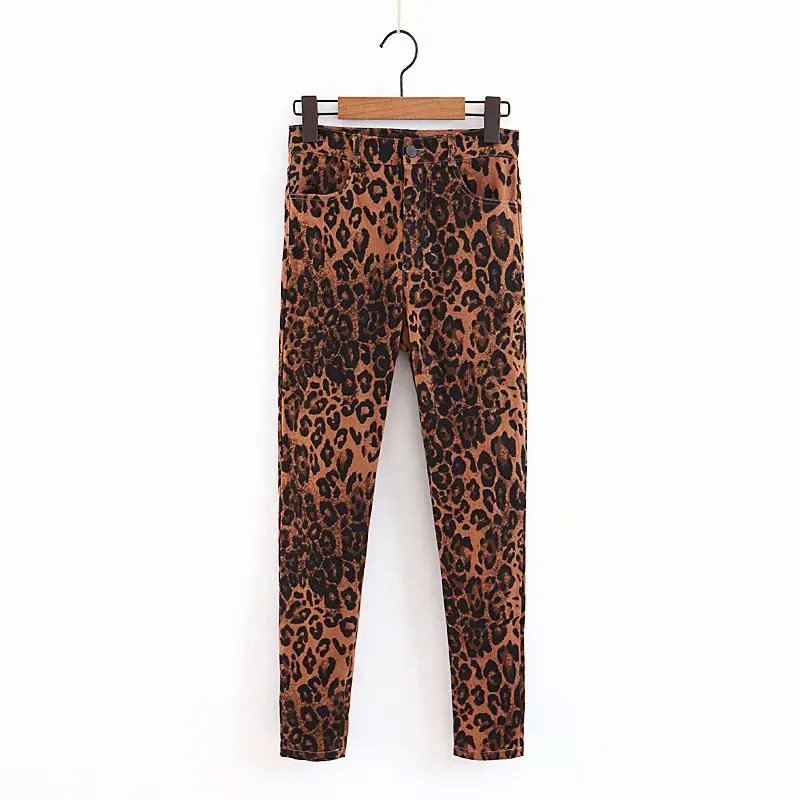 

2018 Hot Sale Pocket High Waist Leopard Jeans, As pictrues