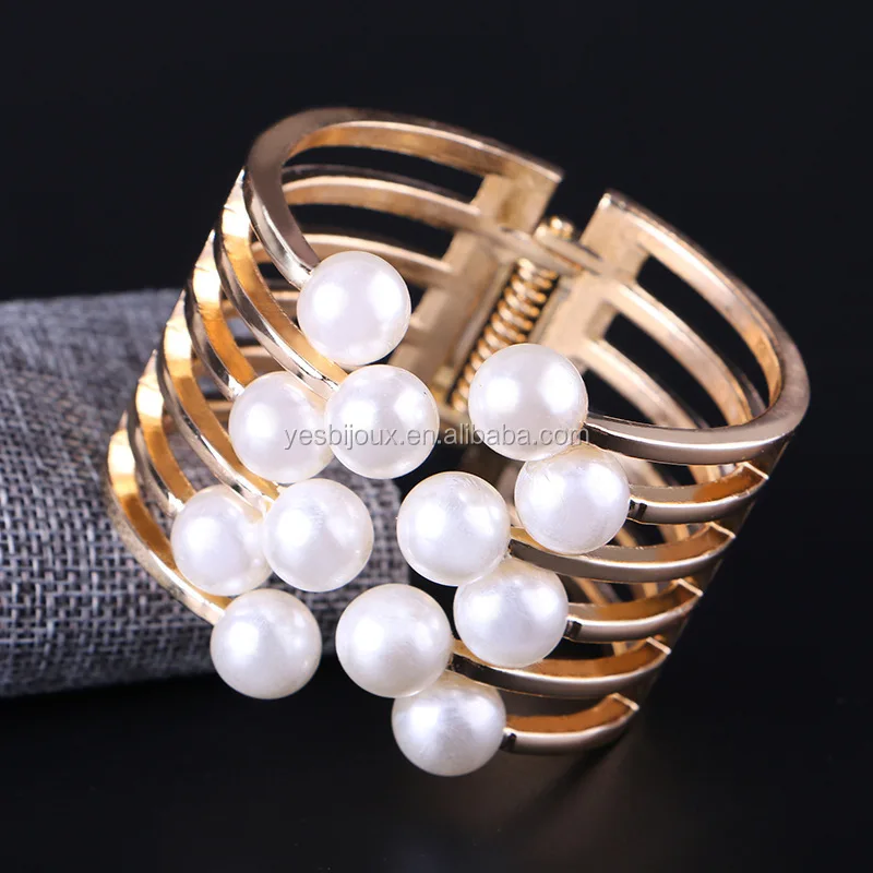 

wide gold costume pearl bangle chunky statement bangle jewelry