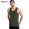Wellone basic 95% cotton 5% spandex green custom silk screen printing chest pocket tank top men singlet