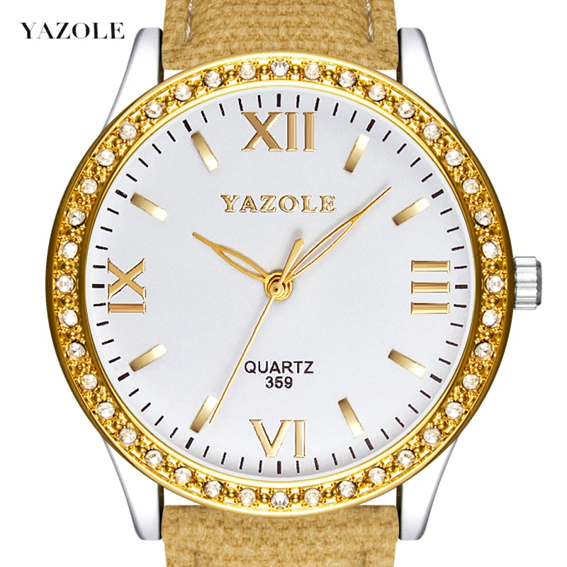 Yazole Z 359 Crystal Diamante Rose Golden Luxury Unique Design Wristwatch Waterproof Luminous Original Factory Watch Women