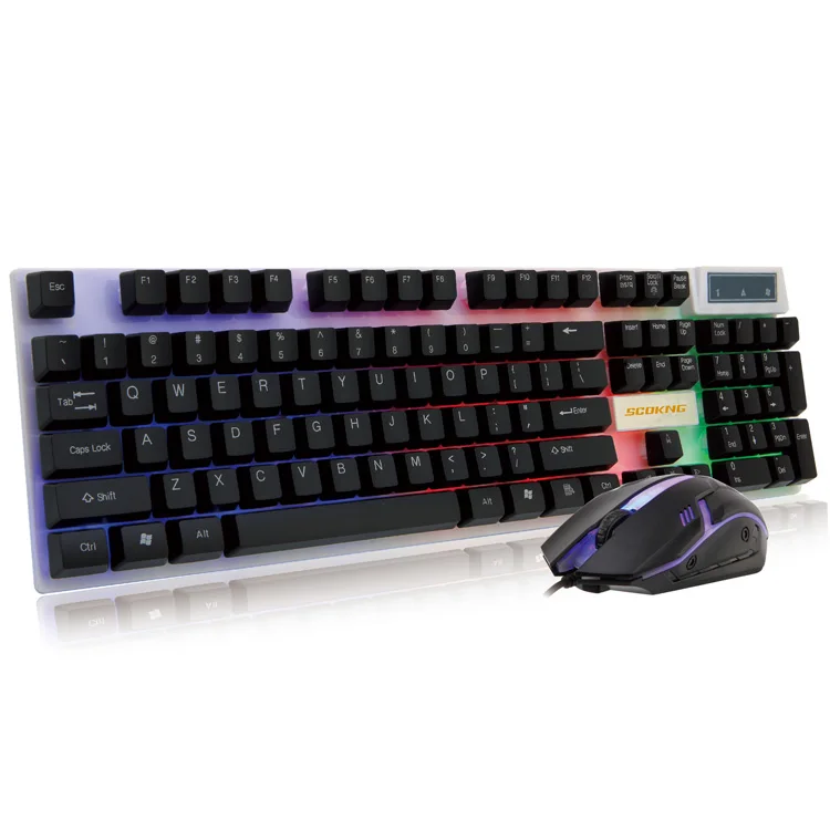 

OEM factory custom brand led backlit mouse keyboard combo, rgb game teclado gaming key board mouse combo for computer gamer, White/black