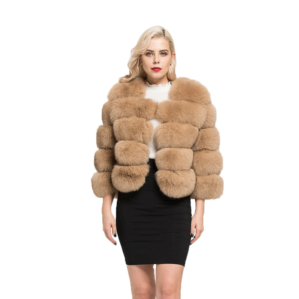 

Fashion Lady Fox Fur Coat Winter Warm Overcoat Real Natural Fur Jacket, Customized color