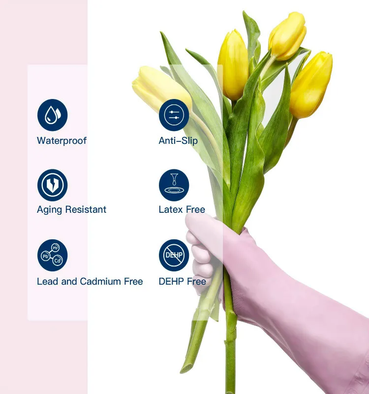 Reusable Comfort Anti Slip Laundry Oilproof Water Resistant Rubber Latex Kitchen Cleaning Household Gloves