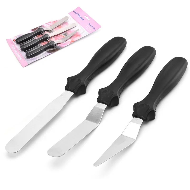 

Hot Selling Household Stainless Steel 3 pieces set Butter Spatula cake spatula with Colorful Handle baking tool