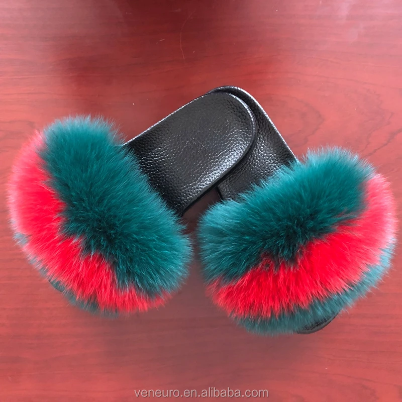 

Wholesale custom logo new summer slipper real raccoon fur slipper outdoor slider sandals fox fur slides women, Customized color