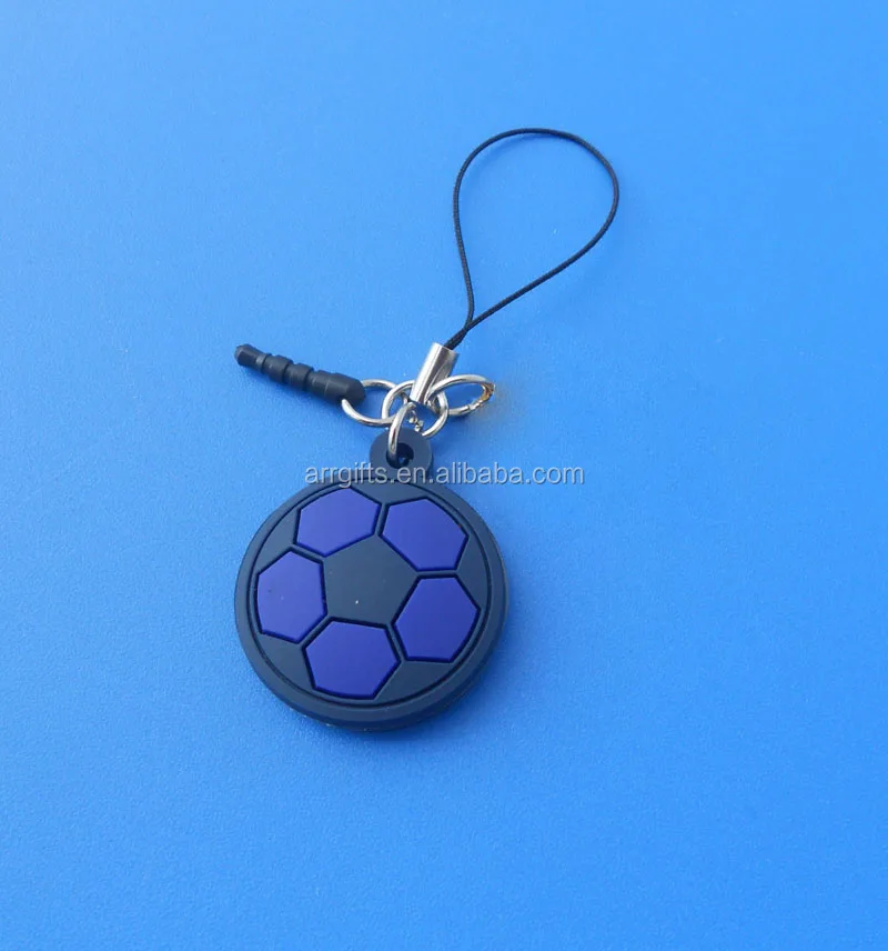 3D football shape promotion gifts cellphone strap with pluggy