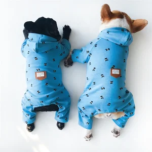 Image of 2019 hot sales wholesale Fashion Manufactures OEM cotton blue Puppy Dog Clothes French Bulldog Hoodies French Bulldog Pajamas