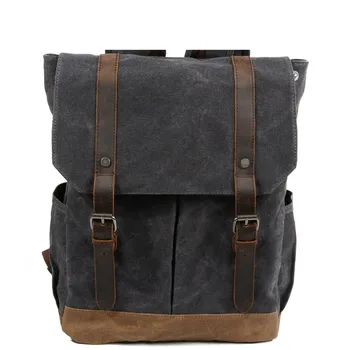 vintage canvas leather waterproof backpack