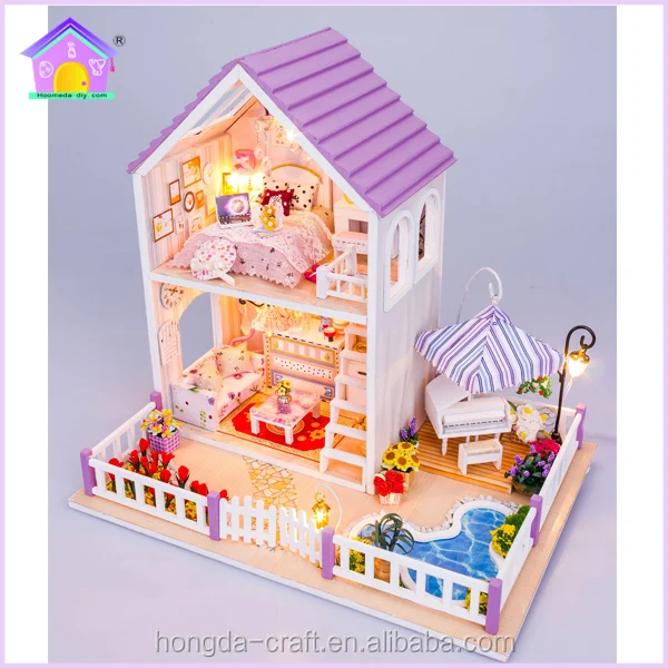 Casa de muñecas con muebles miniatura de la casa de muñecas montaje de juguetes para los niños
