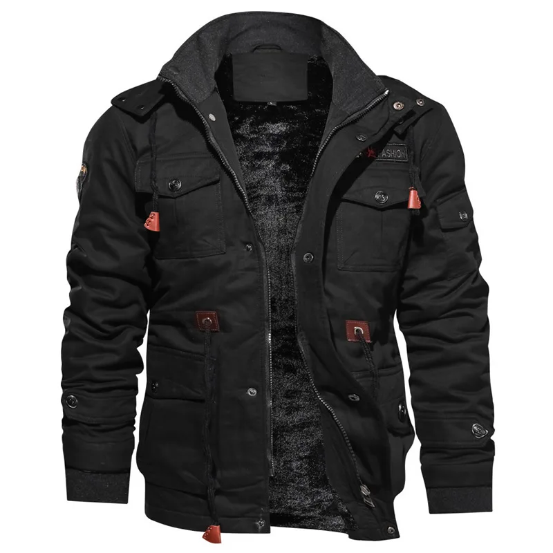 

High Quality Men Thermal Casual Fleece Lined Bomber Jacket Military Tactical Winter Coat Multi-Pocket Winter Coat, As shown