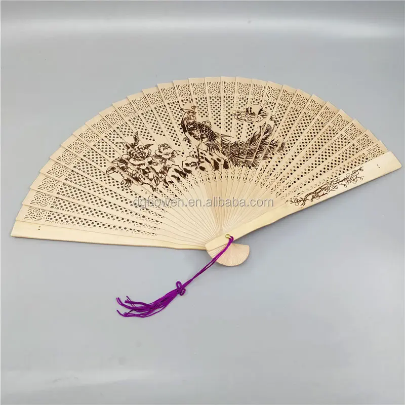 Chinese Sandalwood Wooden Openwork Hand Held Folding Fan for Wedding Gifts 