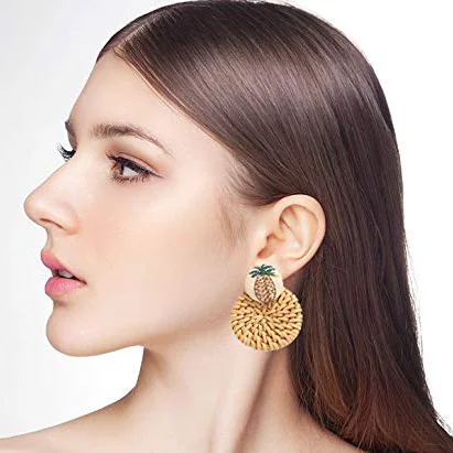 

18694 Dvacaman 2019 New Arrival Handmade Shell Bamboo Weaving Wood Earrings For Women Wholesale Jewelry Weeding Gift, As picture