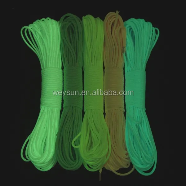 

20pcs Glow in the dark Luminous Paracord 550 Parachute Cord Lanyard Rope 100 ft (31m) 9 Strands Cores DHL Freeshipping