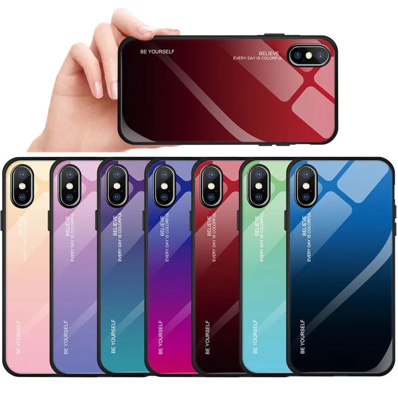 

Gradient Tempered Glass Phone case,Gradient Color Glass Back Shell Soft TPU Edge Cover phone case color For iphone XS XR 5.8'', Just as following photos