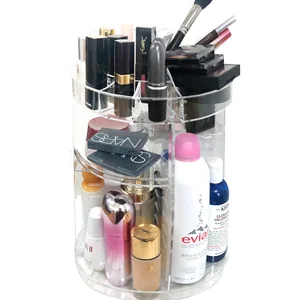 Image of Clear Transparent 360 Degree Rotating Adjustable Cosmetic Storage Display Case Makeup Organizer