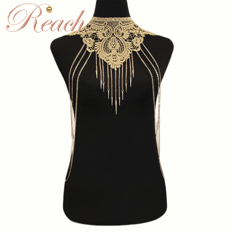 

Luxury Fashion Multilayer Long Tassel Sexy Beach Lace Body Jewelry Chain, Gold