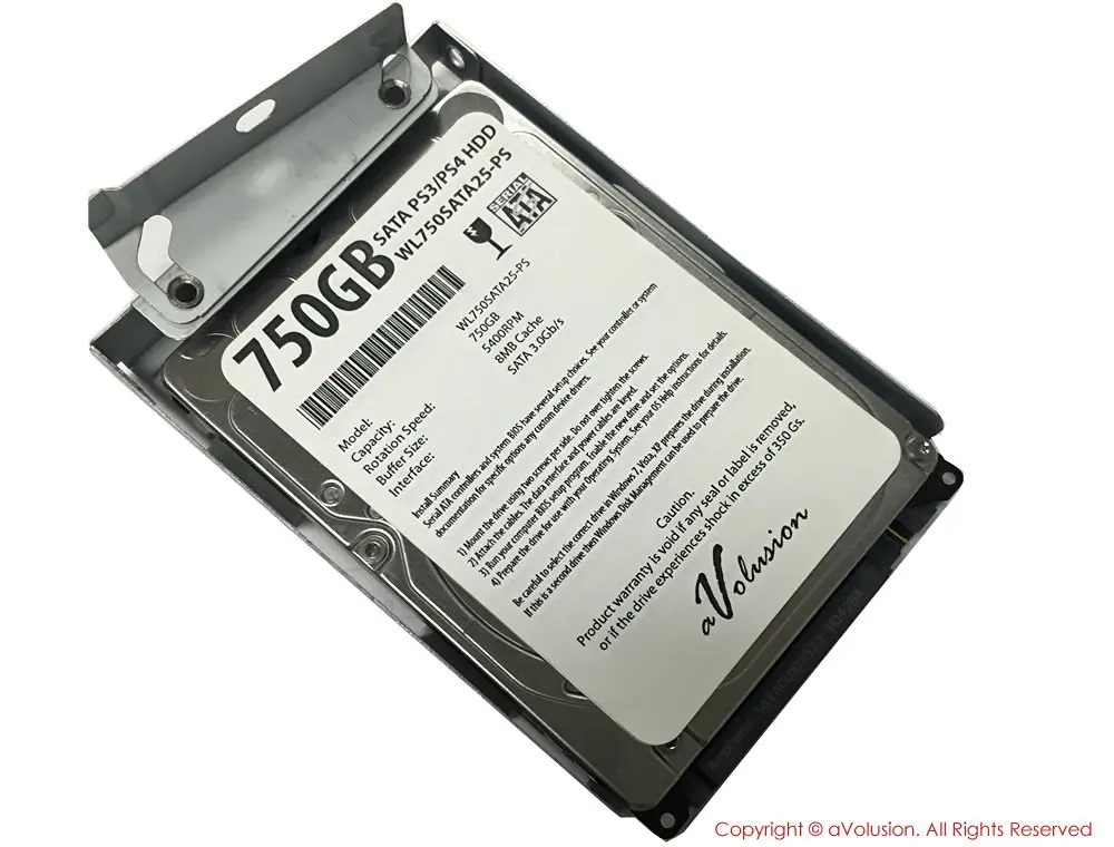 Avolusion 750GB 2.5" SATA (PS3) Playstation3 Hard Drive (PS3 Fat, PS3 Slim, PS3 Super Slim CECH-400x Series) + HDD Mounting Bracket - 2 Years Warranty