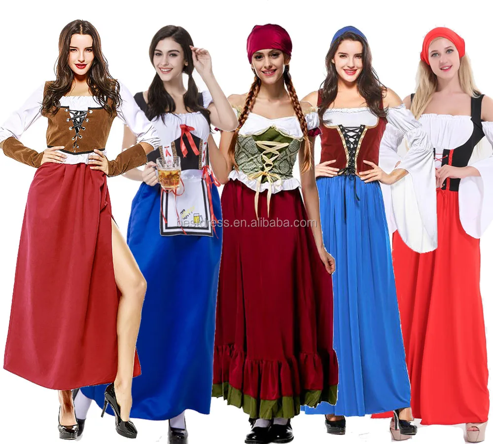 Deluxe Traditional Bavaria Oktoberfest Costume Long Dress Outfit Beer ...