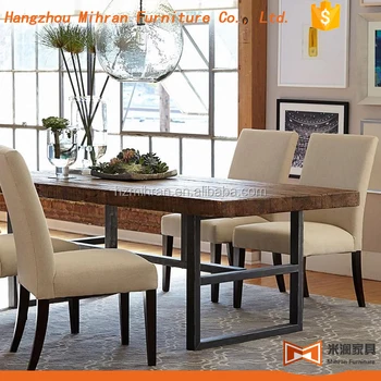Best Price Wrought Iron Base New Pine Wood Dining Table And Bench