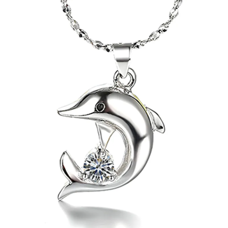 

18k white gold plated CZ Dolphin Pendant Necklace For girls, N/a
