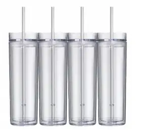 Image of Popular clear acrylic skinny tumbler with Lid and Straw BPA free Plastic skinny tumbler 16 oz