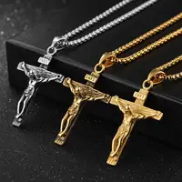 

Gold Silver Christian Pendant Necklace For Men Fashion Jewelry Crucifix Jesus Cross Pendant Chain Necklaces