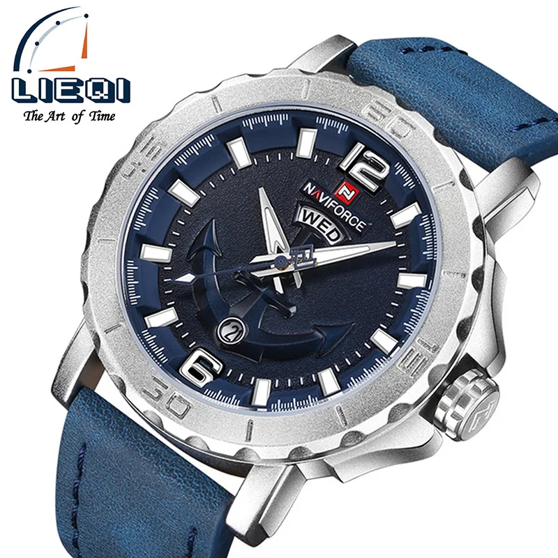 

New Top Brand Luxury NAVIFORCE Water proof Sport Watch Mens Quartz Watches Genuine Leather Date Week Clock Relojes hombre