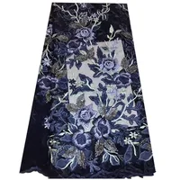 

Beautifical african fabric mesh flower embroidery sequin net lace navy blue tulle ZXN13