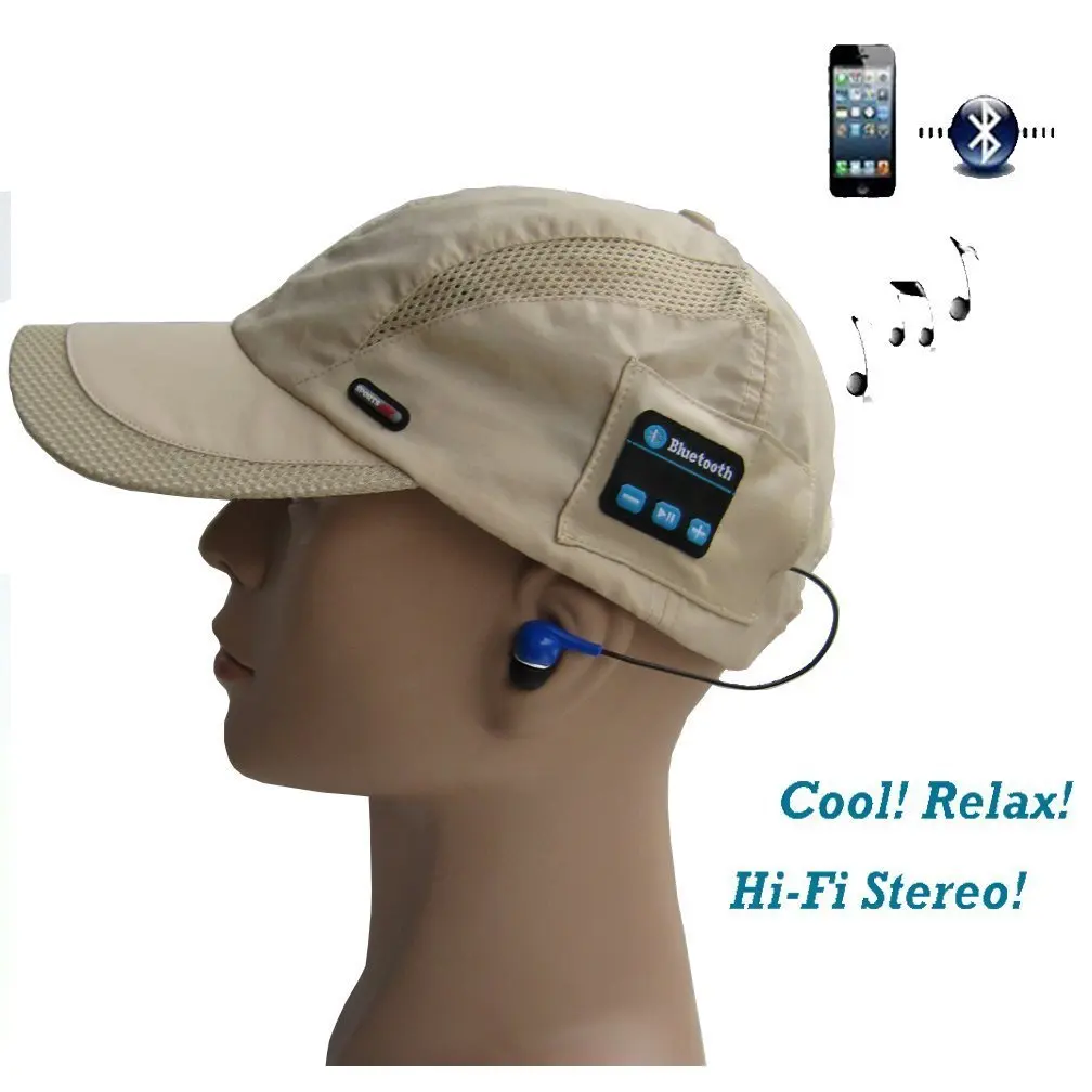 BearsFire® Wireless Bluetooth Baseball Cap Music Sun Hat Hands-free Phone Call Answer Headphone Headset with Earphones Stereo Speakers & Mic Bluetooth Cell Phone Headset (Khaki)