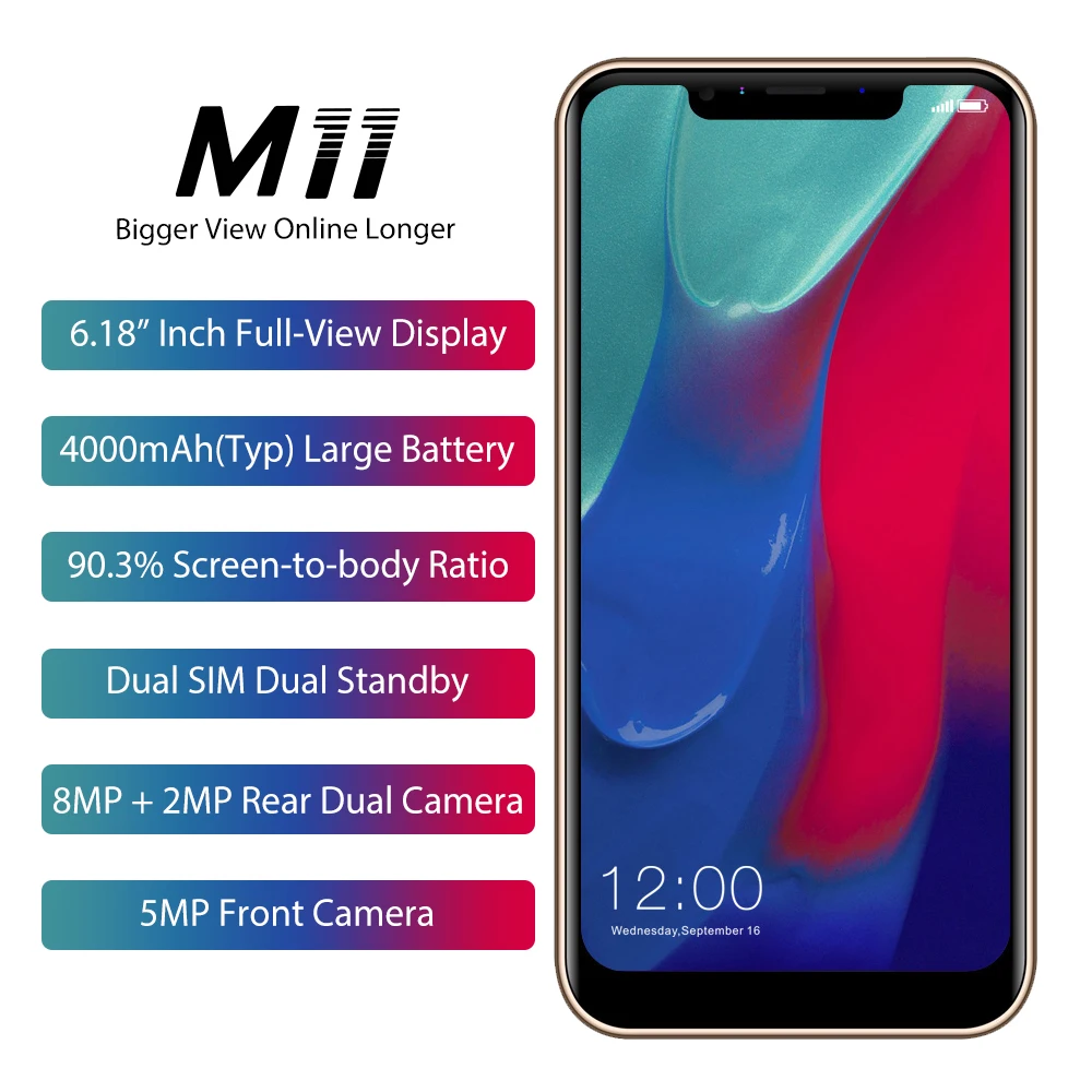 

LEAGOO M11 Smartphone 6.18 4000mAh 2GB RAM 16GB ROM Android 8.1 MT6739 Quad Core Rear Fingerprint Rapid Charge 4G Mobile Phone