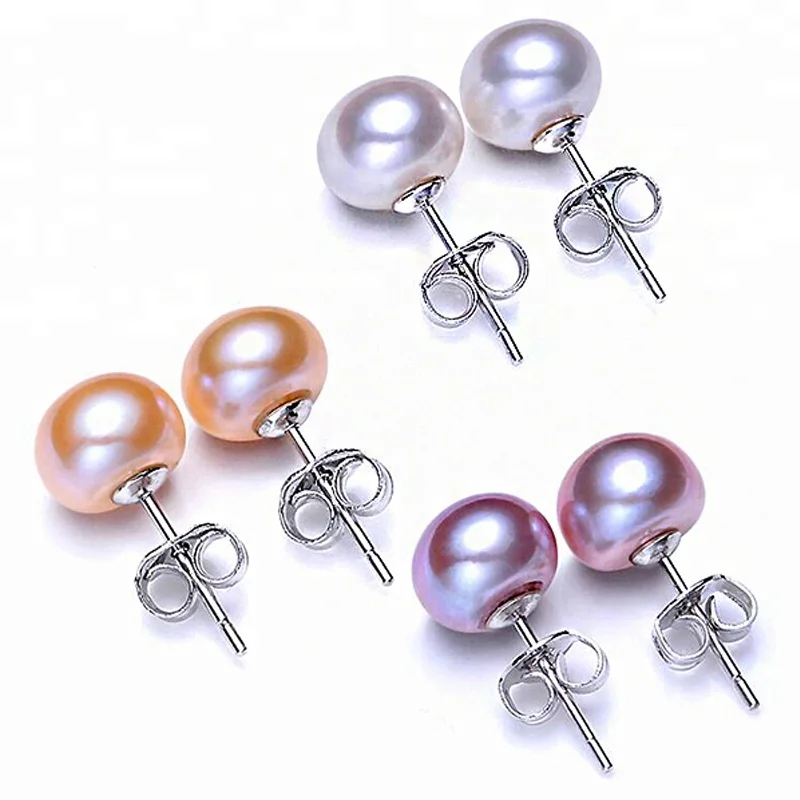 

2019 New 925 sterling silver jewelry pearl stud earrings 6mm-9 mm natural earrings pearl fashion earrings