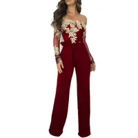 

81020-MX40 5 colors lace top off the shoulder long jumpsuit women