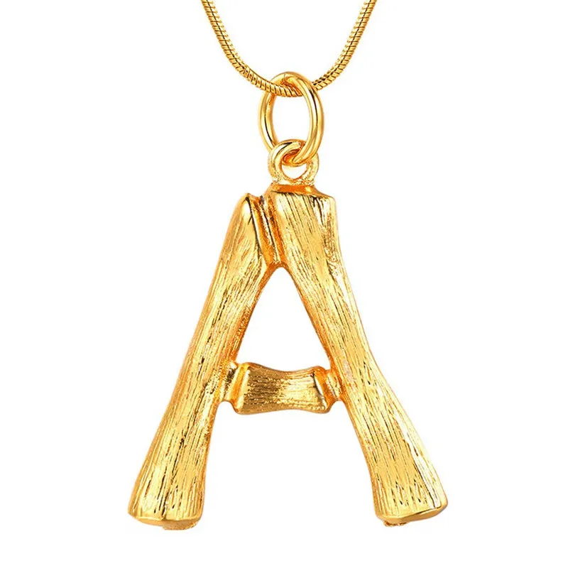 

Women DIY 26 Letter Charm Bamboo Initial Pendant 18K Gold Plated Choker Necklace, As photo