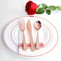 

Rose Gold Superior Quality Hard Plated Disposable Plastic Dinnerware Sets