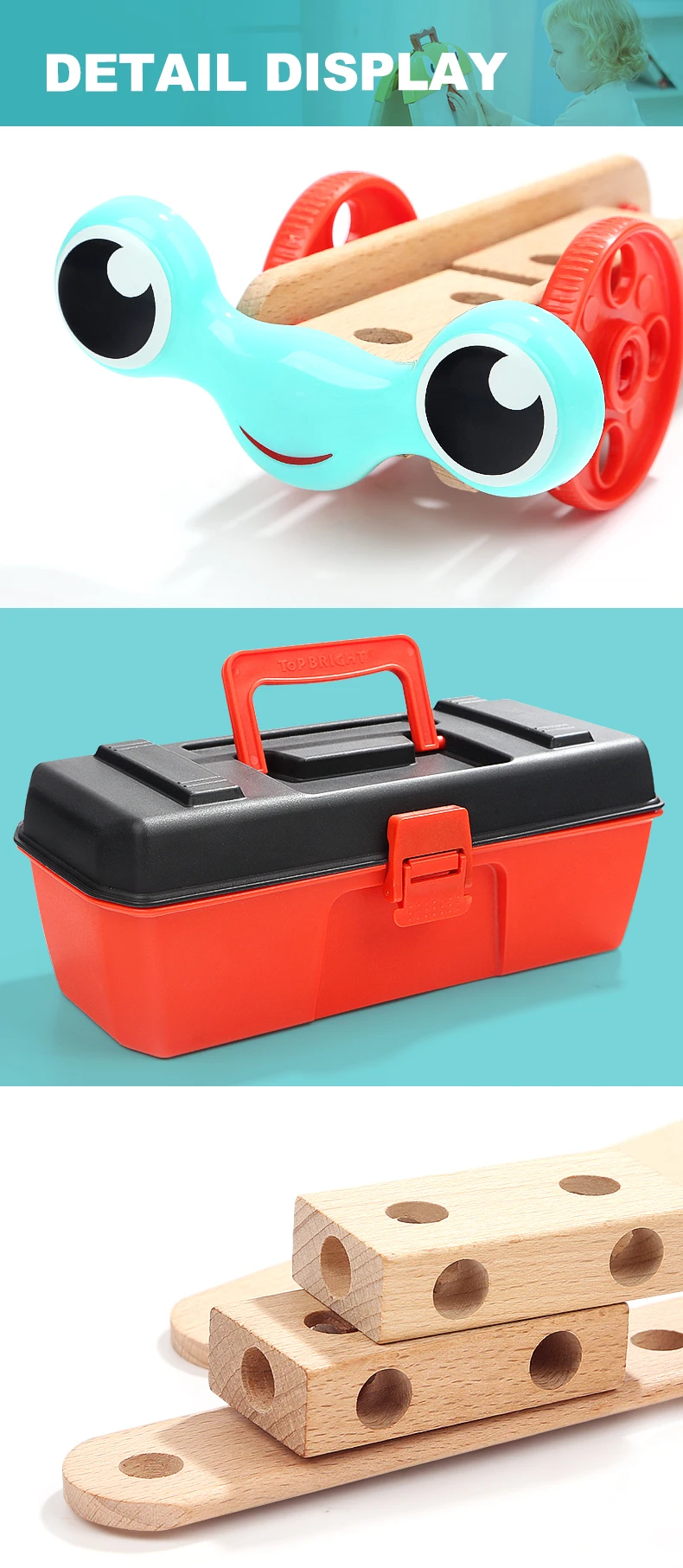 2014 china new innovative product handmade wooden toys organic baby toys Biddy tool box kids learning toys