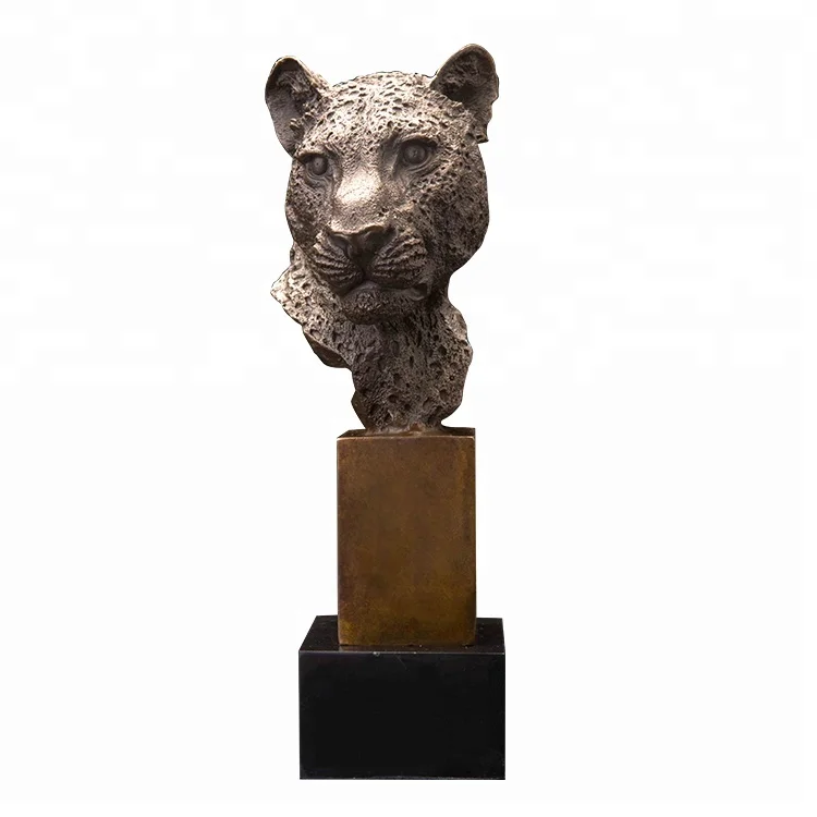 

DW-002 Office Decor Bronze Leopard Head Statue Figurine Wild Animal Panther Bust Sculpture Vintage Cheetah Art Home Deco