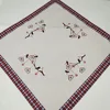Cute Bird Design Printed Tablecloth with Check Border Table Top Cover with Square Shape of 85x85cm Sized Polyester Tablecloths